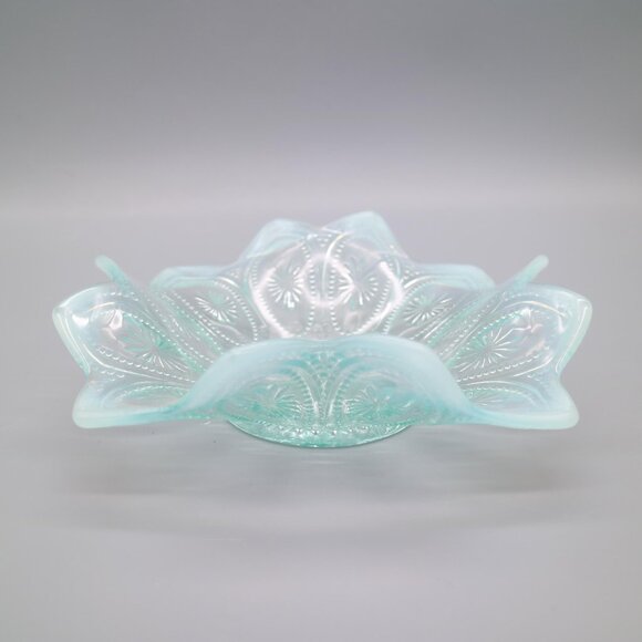 Antique Northwood Spokes and Wheels Pattern Blue Opalescent Glass Bowl c1906 - Picture 7 of 8